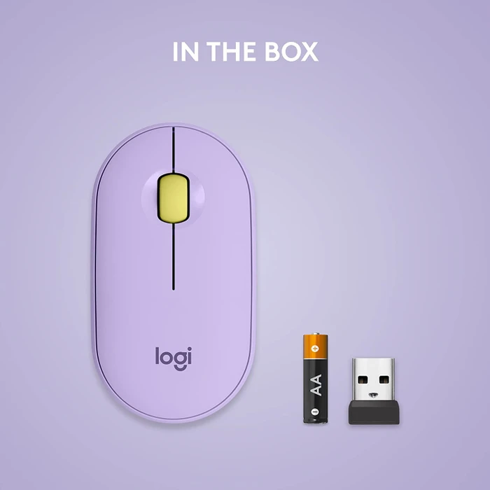 Logitech M350 Pebble Wireless Mouse Lavender Lemonade, USB/Bluetooth