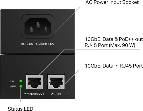 TP-Link Desktop 10G PoE-Injektor, 2x RJ-45, 90W PoE++