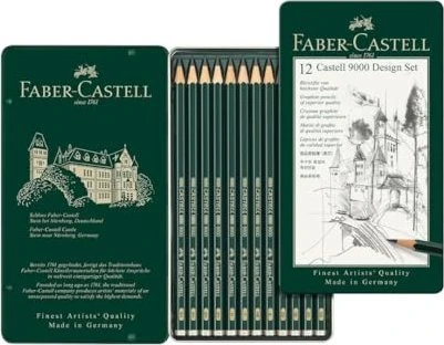 Faber-Castell Castell 9000 Bleistift sortiert, Metalletui, 12er-Set