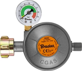 Bradas Gasdruckregler mit Manometer & Sicherheitsventil 50mBar