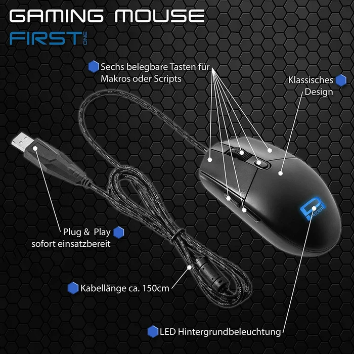 Pedea FirstOne Gaming Mouse schwarz, USB
