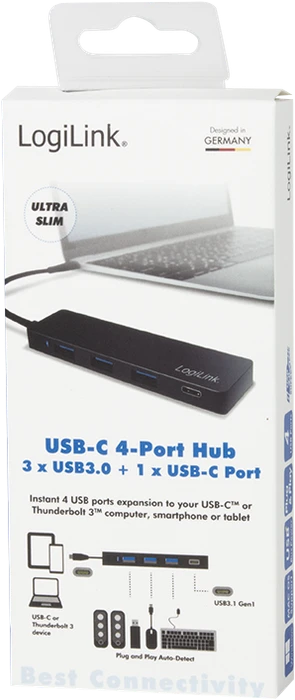 LogiLink USB-Hub, 1x USB-C 3.0, 3x USB-A 3.0, USB-C 3.0 [Stecker]