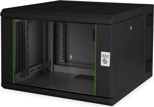 Digitus Professional Unique Serie Wandschrank 7HE, zweiteilig, schwenkbar, Sicherheitsglastür, IP2X, schwarz, 600mm tief