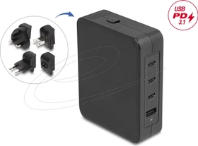 DeLOCK USB GaN Ladegerät 3x USB Type-C PD 3.1 mit 145W schwarz