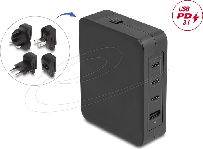 DeLOCK USB GaN Ladegerät 3x USB Type-C PD 3.1 mit 145W schwarz