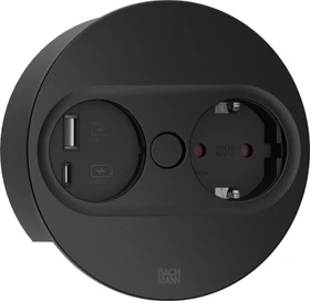 Bachmann Twist 2, 1-fach, 1x USB-Charger A/C, rund, 2m, schwarz
