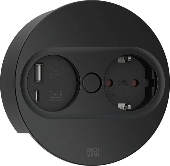Bachmann Twist 2, 1-fach, 1x USB-Charger A/C, rund, 2m, schwarz