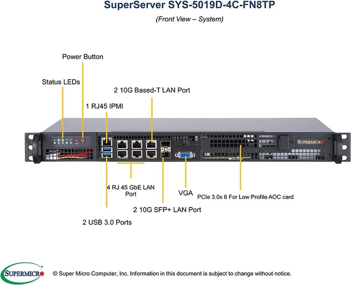 Supermicro SuperServer 5019D-4C-FN8TP, 1HE