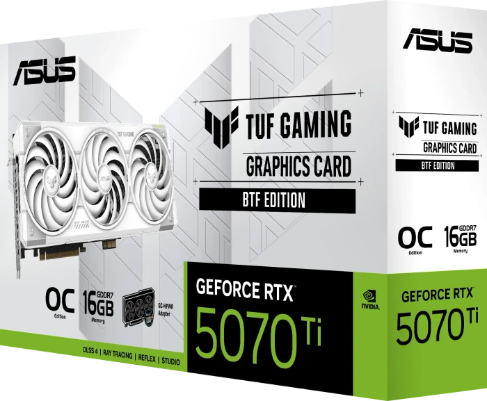 ASUS TUF Gaming GeForce RTX 5070 Ti BTF White OC Edition, TUF-RTX5070TI-O16G-BTF-WHITE, 16GB GDDR7, 2x HDMI, 3x DP