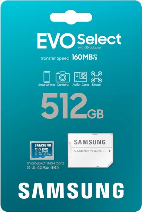 Samsung EVO Select R160 512GB Kit, UHS-I U3, A2, Class 10