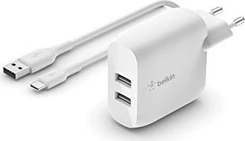 Belkin BoostCharge Dual USB-A Netzladegerät 24W + USB-C-Kabel weiß
