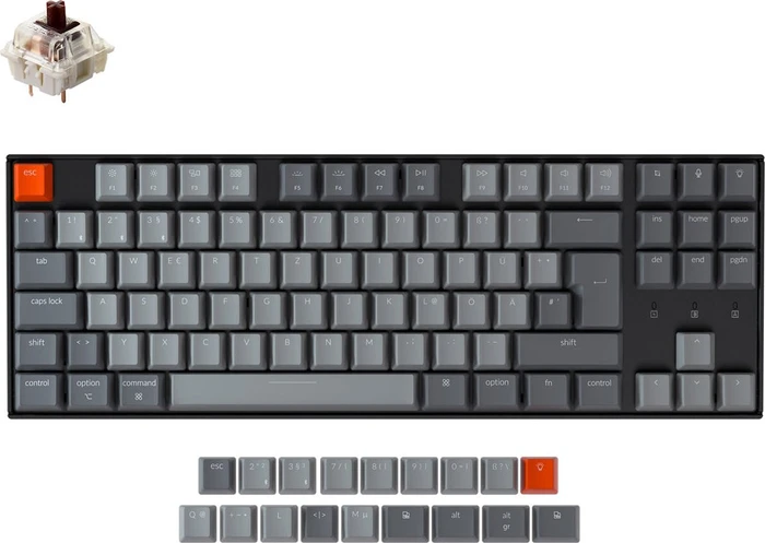 Keychron K8, 80% TKL, LEDs weiß, schwarz, Gateron BROWN, USB/Bluetooth, DE