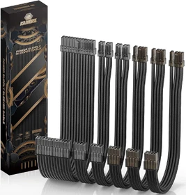AsiaHorse Cable Extension Kit, 1x 24-Pin, 2x 4/8-Pin ATX, 3x 8-Pin PCIe, 16AWG, schwarz/transparent, 30cm