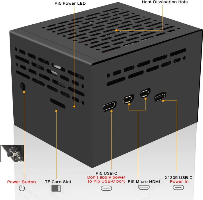 Geekworm Gehäuse für Raspberry Pi 5 X1205 Shield, schwarz