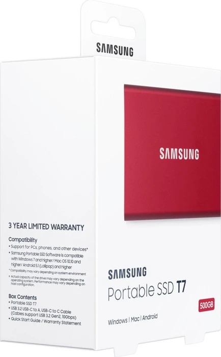 Samsung Portable SSD T7, rot, 500GB, USB-C 3.1