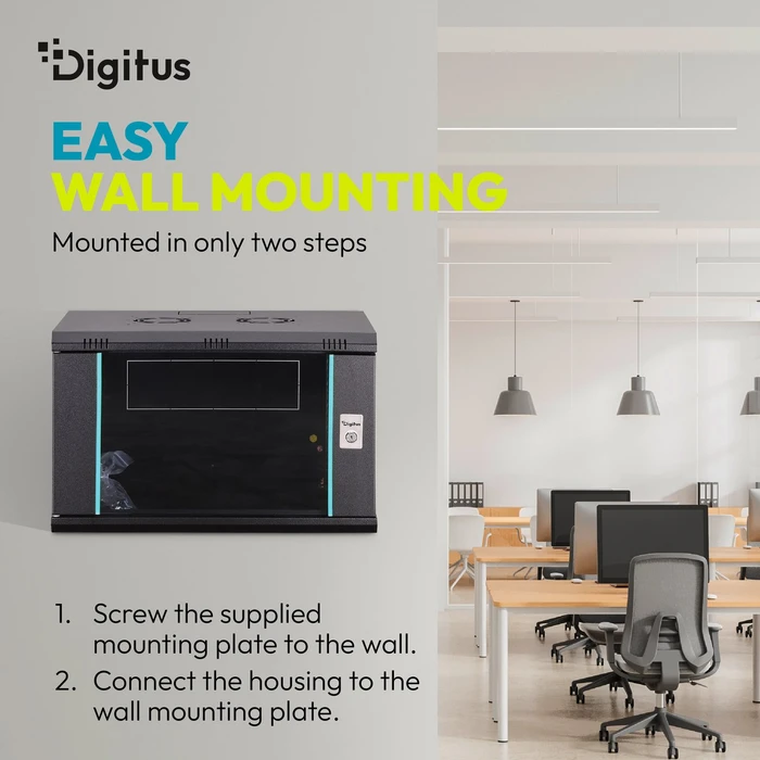 Digitus Dynamic-N Serie 19" Wandgehäuse 7HE, unmontiert, Sicherheitsglastür, IP2X, RAL 9005, 450mm tief