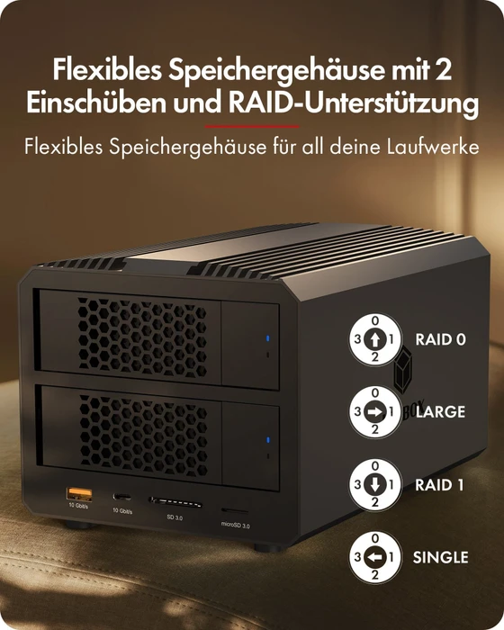 RaidSonic Icy Box IB-RD3721HR-CU31, Spade RAID 3721, 2x 2.5"/3.5", USB-C 3.1