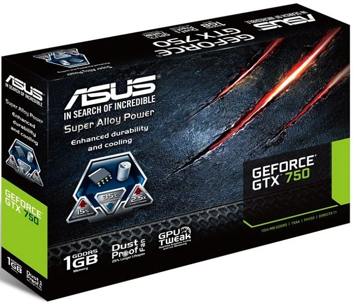 ASUS GeForce GTX 750, GTX750-PH-1GD5, 1GB GDDR5, VGA, DVI, HDMI