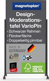 Magnetoplan Moderationstafel VarioPin, mobile Pinnwand mit grauem Filz, schwarz/grau, 100x180cm