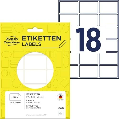 Avery-Zweckform Mini-Organisationsetiketten Sonderformat, 38x24mm, weiß, 29 Blatt (522 Etiketten)