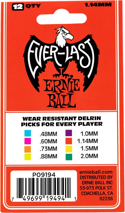 Ernie Ball Red Everlast Pick, 1.14mm, 12-Pack