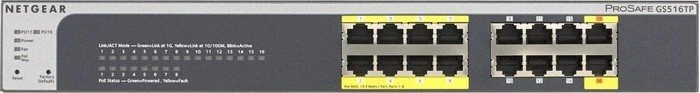Netgear ProSAFE GS500 Desktop Gigabit Smart Switch, 16x RJ-45, 76W PoE PD