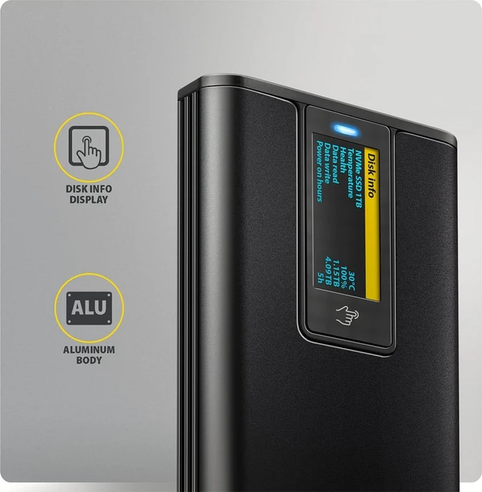 Axagon M.2 Festplattengehäuse, M.2 PCIe, Display Box, USB-C 3.1