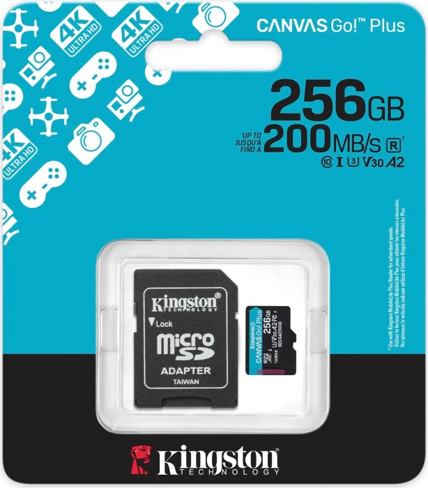 Kingston Canvas Go! Plus Gen4 R200/W160 256GB Kit, UHS-I U3, A2, Class 10