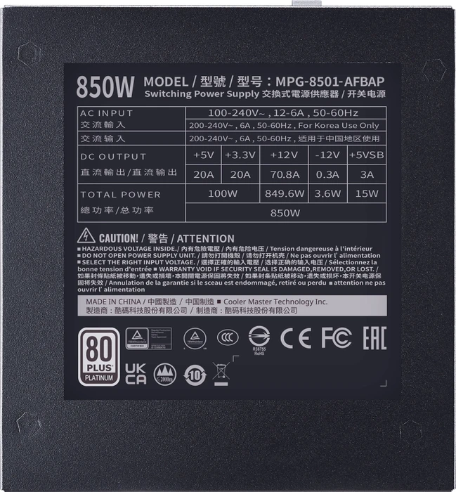 Cooler Master XG-Series XG850 Platinum 850W, ATX 2.53