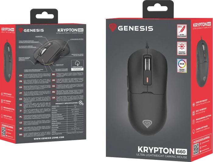 Genesis Krypton 660 Ultra-Lightweight Gaming Mouse schwarz, USB