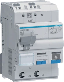 Hager Fehlerlichtbogen-Schutzeinrichtung AFDD mit FI-LS 1P+N 6kA B-10A 30mA Typ A 3M
