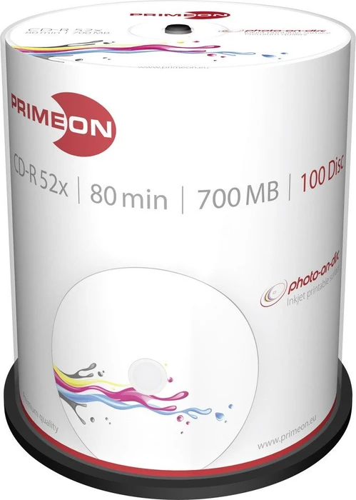 Primeon photo-on-disc CD-R 80min/700MB, 52x, 100er Spindel, printable