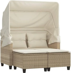 vidaXL Gartensofa mit Dach und Hockern 2-Sitzer beige