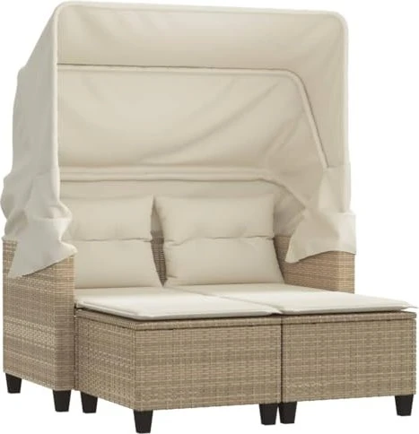 vidaXL Gartensofa 2-Sitzer mit Dach und Hockern