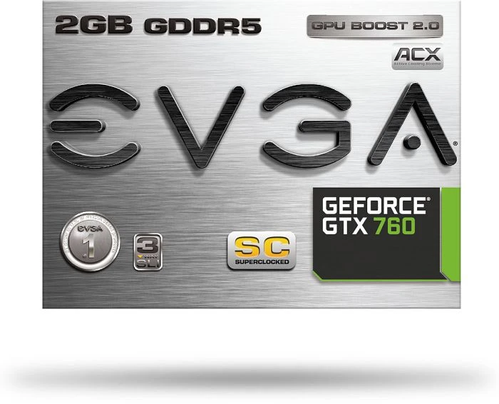 EVGA GeForce GTX 760 Superclocked ACX Cooler, 2GB GDDR5, 2x DVI, HDMI, DP