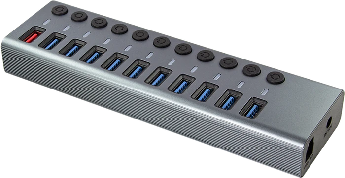 LogiLink USB-Hub mit Ladeanschluss, 10x USB-A 3.0, USB-B 3.0 [Buchse]