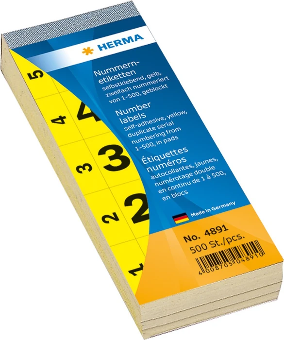 Herma Nummernetiketten 1-500, 190x30mm, gelb, 100 Blatt (200 Etiketten)
