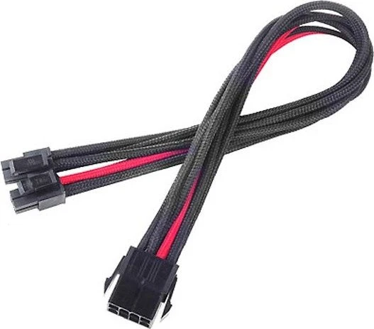 SilverStone PP07-EPS8BR, 4/8-Pin EPS12V Verlängerung 30cm, sleeved schwarz/rot