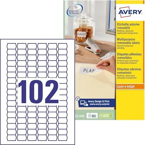 Avery-Zweckform Preisetiketten, 26x16mm, ablösbar, weiß, 25 Blatt (2550 Etiketten)