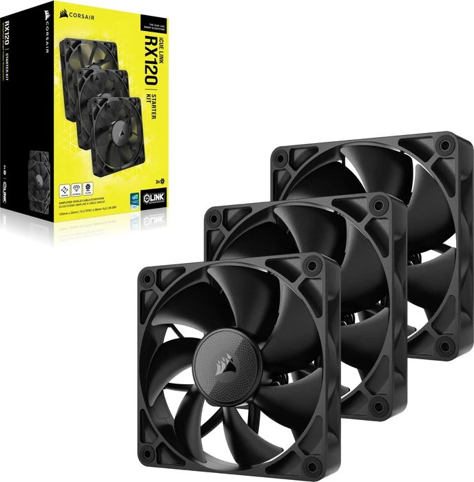 Corsair RX Series iCUE LINK RX120 PWM, schwarz, LED-Steuerung, 120mm, 3er-Pack
