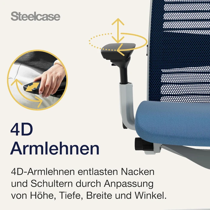 Steelcase Think Bürostuhl mit Armlehnen, royalblau/kobaltblau