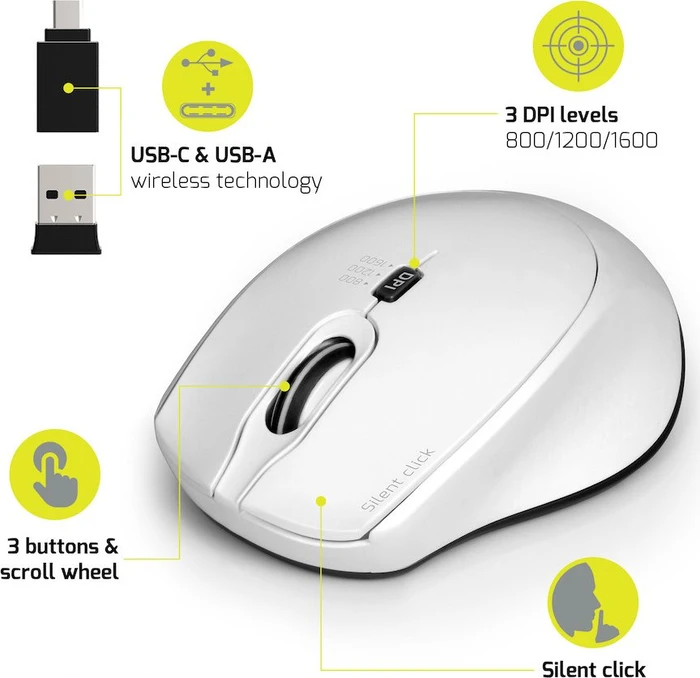 Port Designs Wireless Silent Pro Mouse weiß, USB