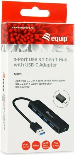 Equip 4 Port USB Hub, 4x USB-A 3.0, USB-C 3.0/USB-A 3.0 [Stecker]