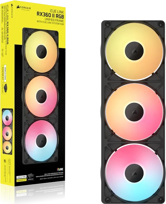 Corsair iCUE LINK RX360 II Unified Frame RGB, schwarz, LED-Steuerung, 3x 120mm