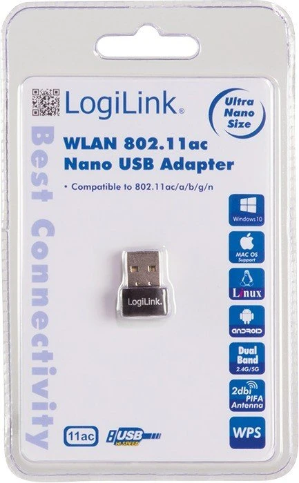 LogiLink 802.11ac Nano, 2.4GHz/5.0GHz WLAN, USB-A 2.0 [Stecker]