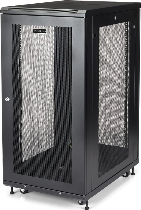 StarTech RK2433BKM Serverschrank 24HE, mit Rollen, Sicherheitsglastür, schwarz, 853mm tief