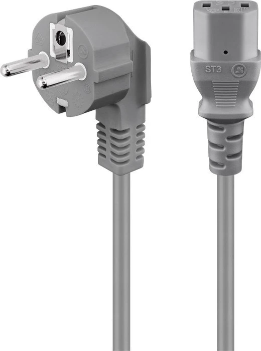 Wentronic Goobay Kaltgeräte Netzkabel, Schutzkontakt auf Kaltgerätestecker C13, gewinkelt, grau, 2m