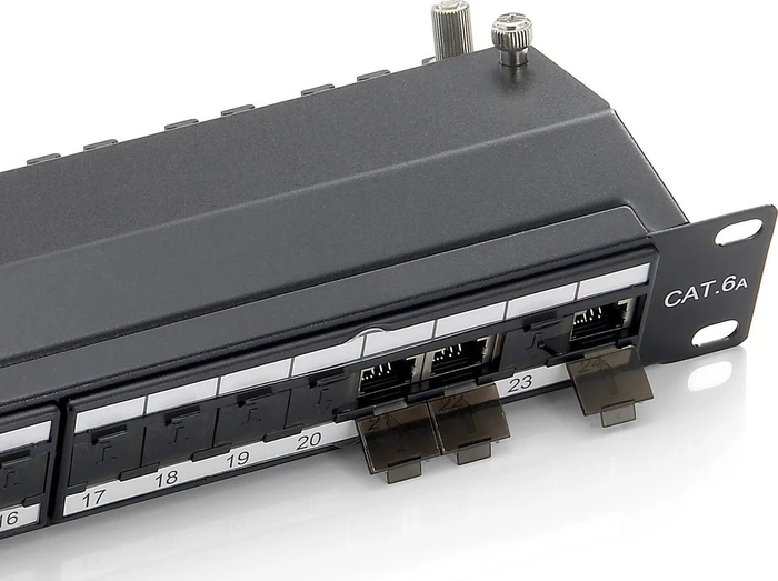 Equip Patchpanel Cat6a, Premium, geschirmt, 19", 24-Port, 1HE, 19", 1HE, schwarz