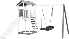Axi Spielturm Beach Tower mit Rutsche und Nestschaukel weiß/grau