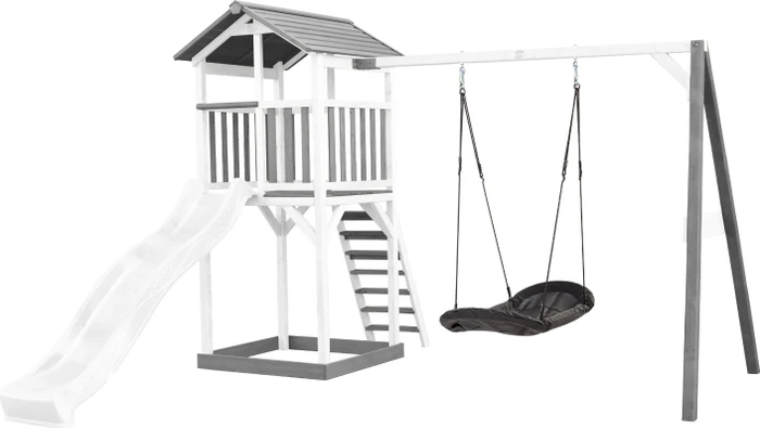 Axi Spielturm Beach Tower mit Rutsche und Nestschaukel weiß/grau